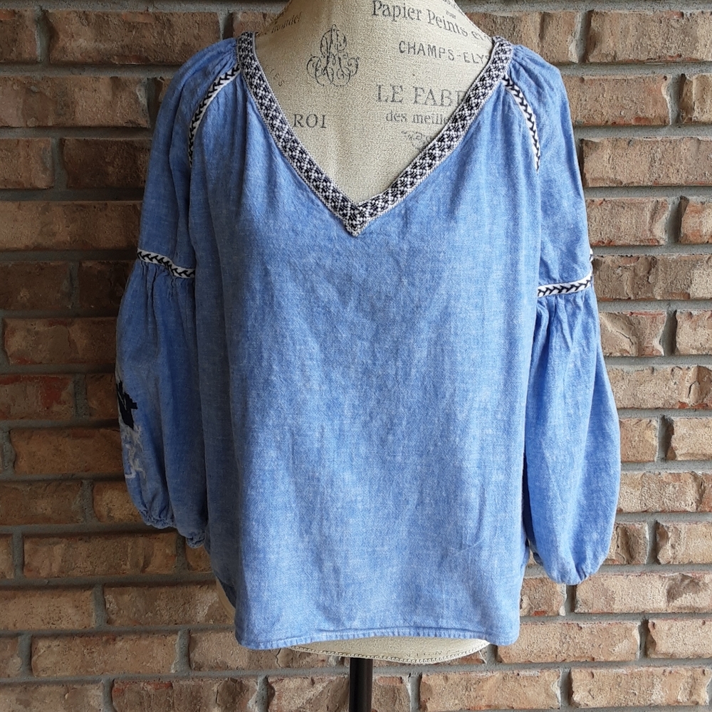 Zara Basic Collection Embroidered Peasant Boho Li… - image 2